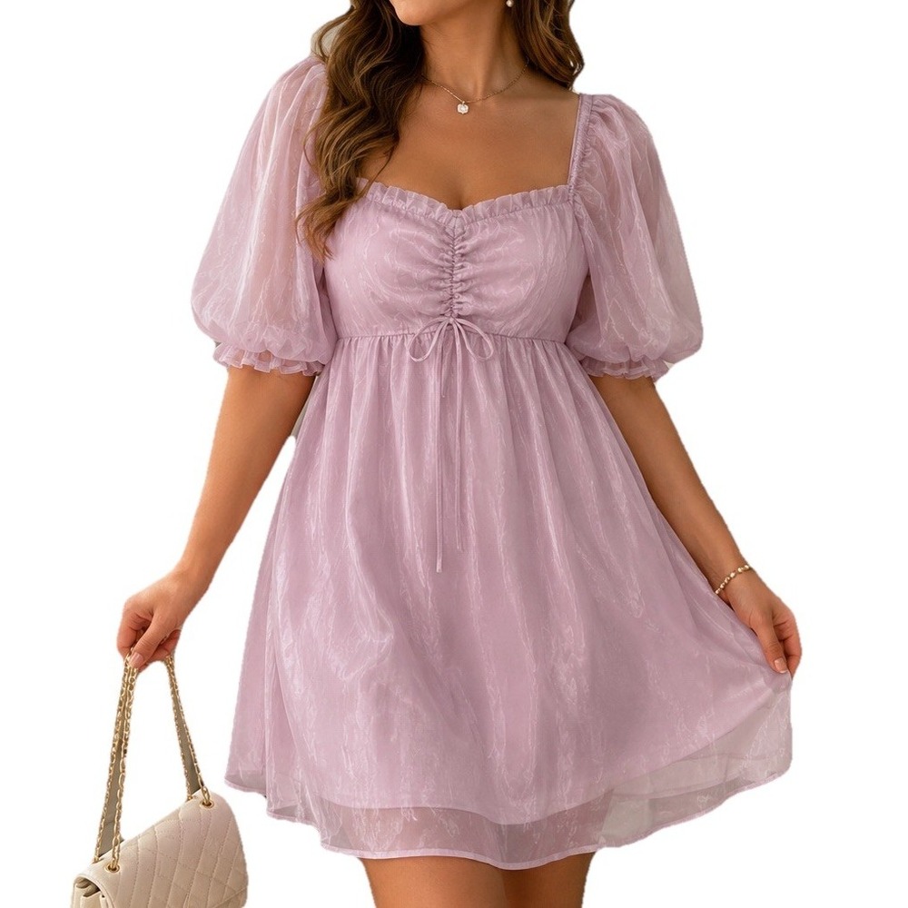 Evolutionary Pink Chiffon Smocked Puff Sleeve Mini Dress XL NWOT